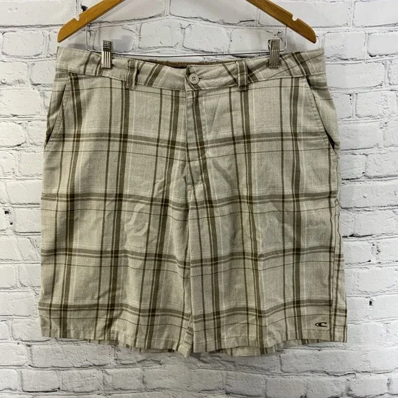 Oneill Board Shorts Mens Sz 36 Beige Plaid Casual - Picture 1 of 11
